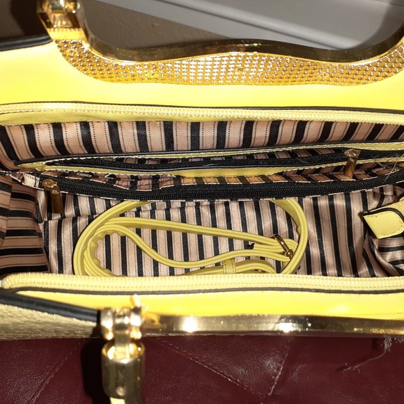 Yellow Structured Bag with Gold Trim Handle - Picture 7 of 8